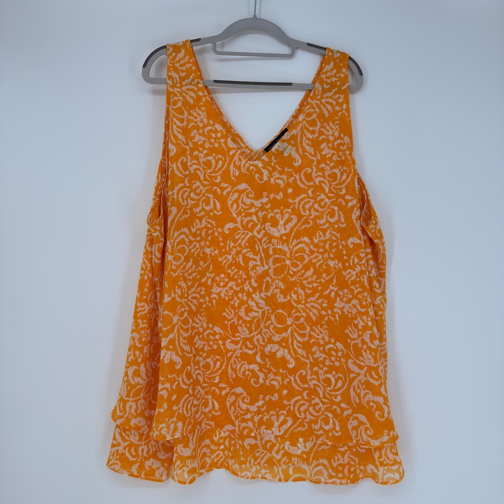 Lane Bryant Tank Top Womens 28 Yellow Floral Scroll V-Neck Layered Boho Suncore